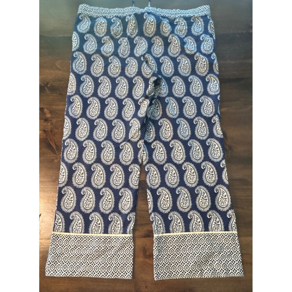 Devi Designs Paisley Wide Leg Pant Navy Cotton Tassel Pockets Casual Boho Soft - Picture 4 of 9